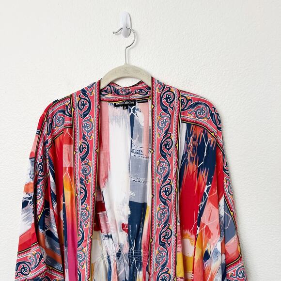 [Tolani Collection] Open Front Watercolor Abstract Print Kimono Coverup Top 2X - Picture 4 of 12